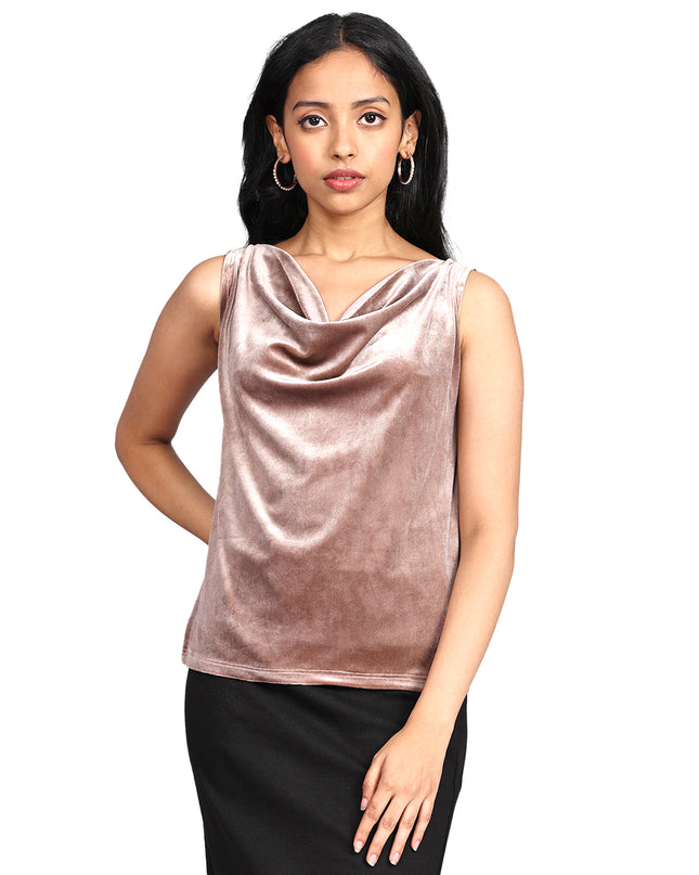 Purchase Champagne Velvet Cowl Neck Top Online