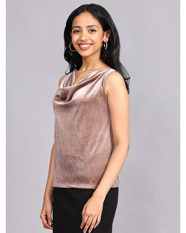 Browse Champagne Velvet Cowl Neck Top Online Store