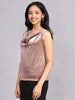 Browse Champagne Velvet Cowl Neck Top Online Store