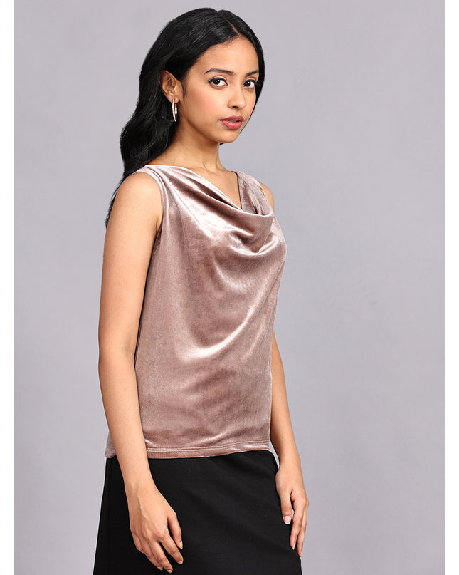 Get Your Champagne Velvet Cowl Neck Top Online