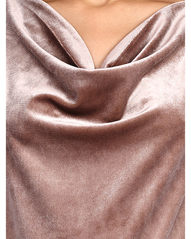 Order Champagne Velvet Cowl Neck Top Online