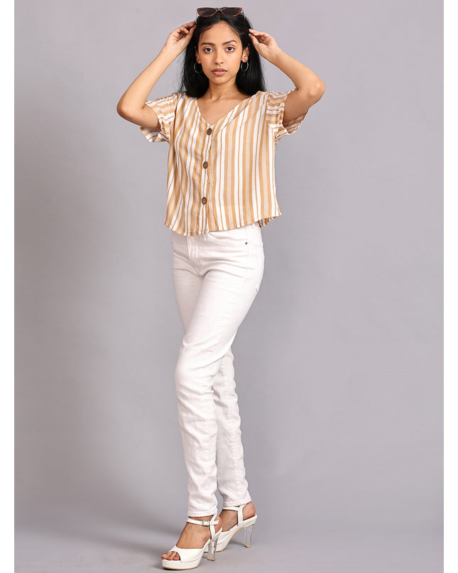 Purchase Striped Half Sleeve Crop Top with Buttons Online