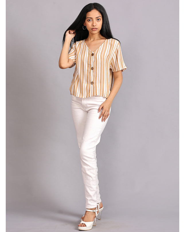 Online Shopping for Striped Half Sleeve Crop Top with Buttons