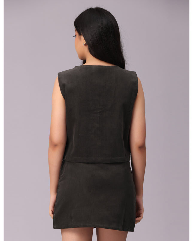 Trendy Military Green Corduroy Vest available for online purchase