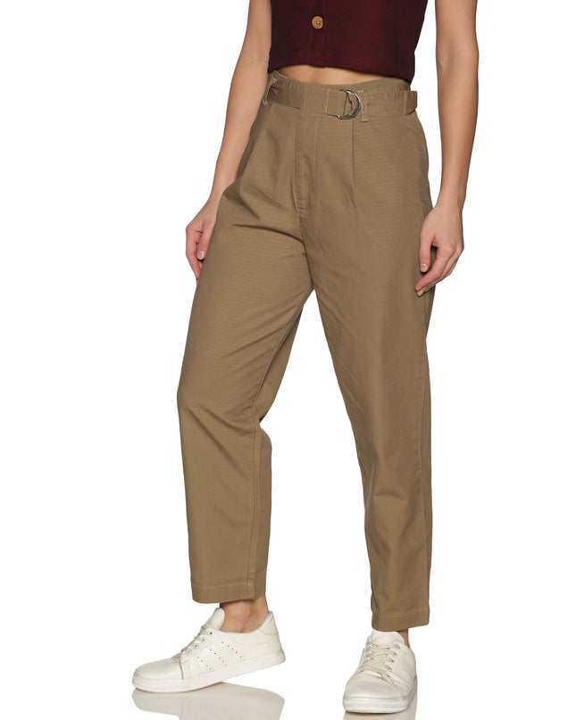 Shop Khaki High Waist Cotton Pants online