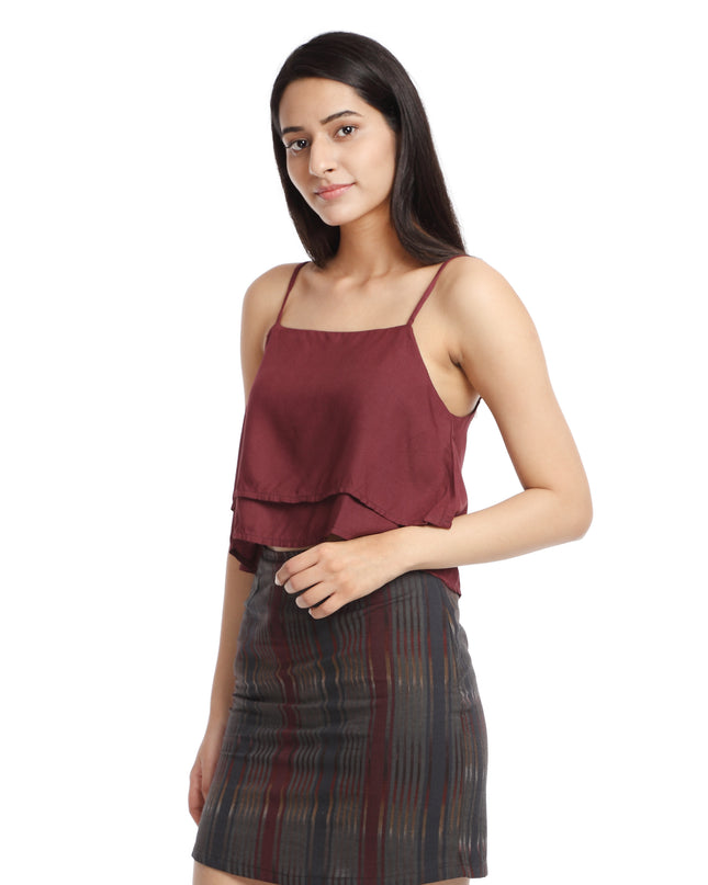 Online Maroon Layered Crop Top