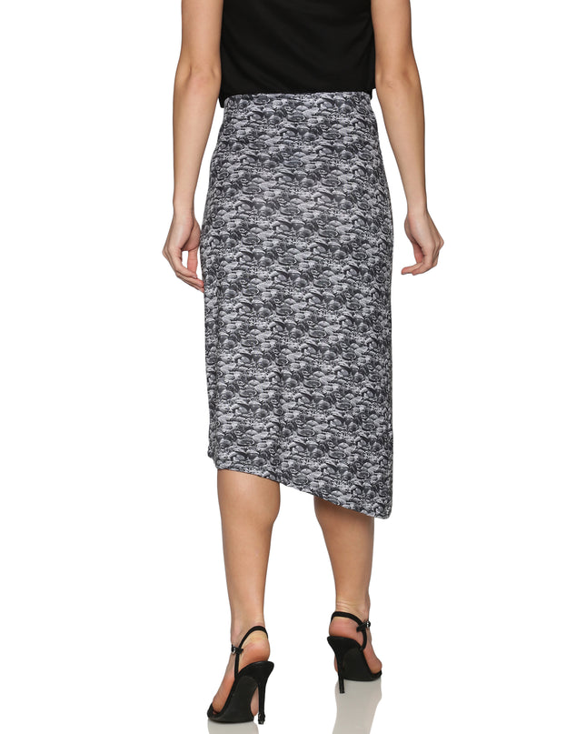 Black knit viscose skirt with up and down hemline - available online