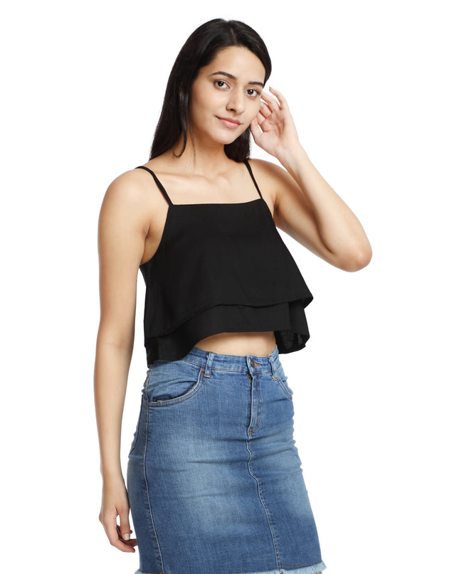 Online store offering stylish layered crop top in black