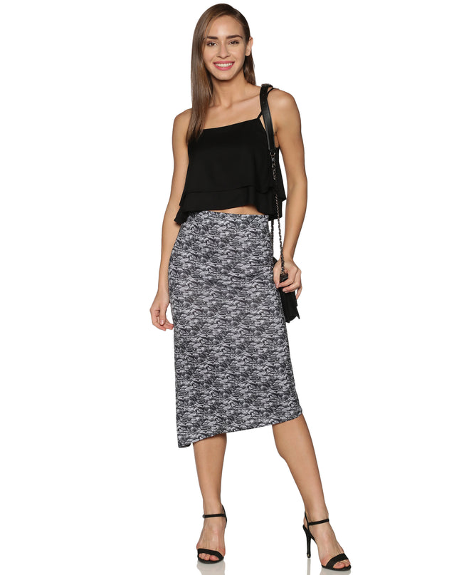 Online store: Black knit viscose skirt with unique up & down hem