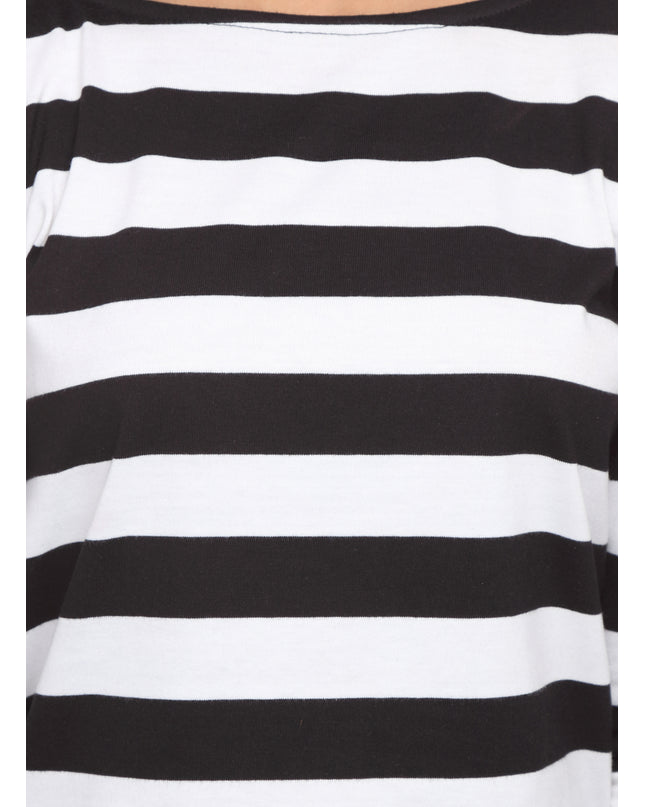 Black and White Striped Cold shoulder Top - GENZEE