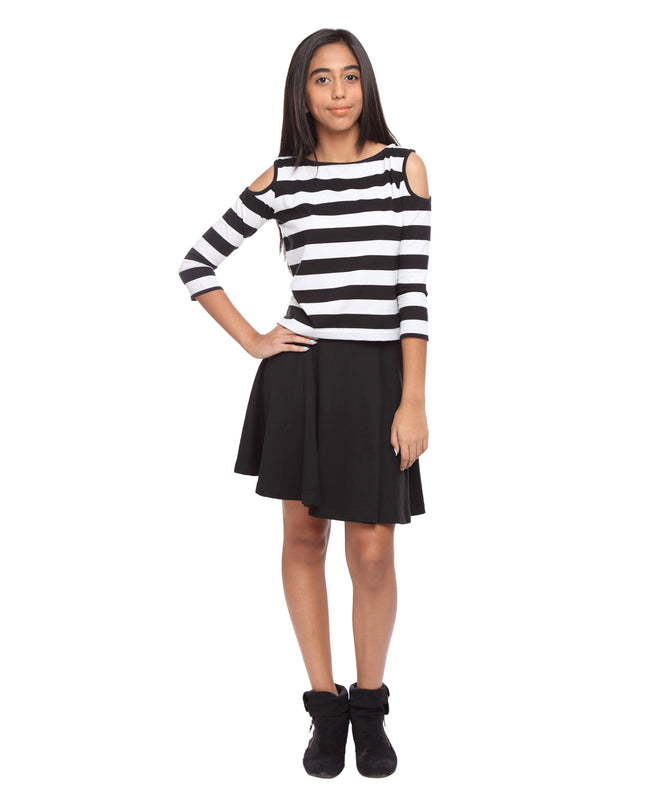 Black and White crop Top with cold shoulder