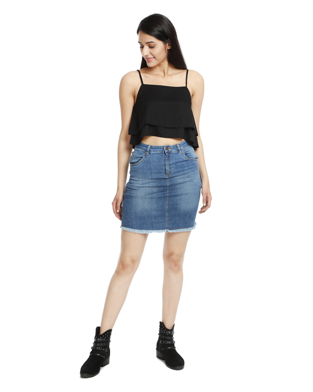 Trendy layered black crop top for online purchase