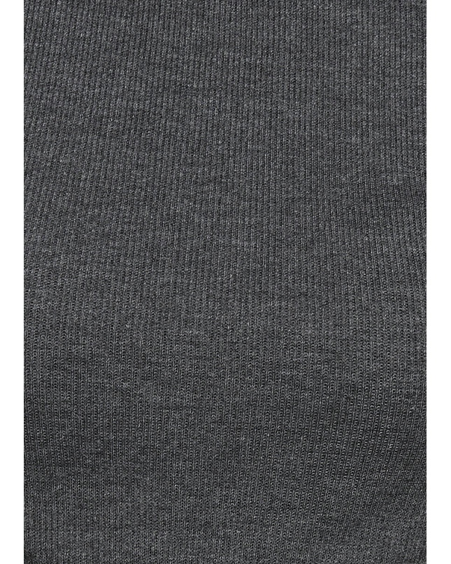 Half Sleeve Ribbed Cold Shoulder Grey Top with a Cross Back - GENZEE