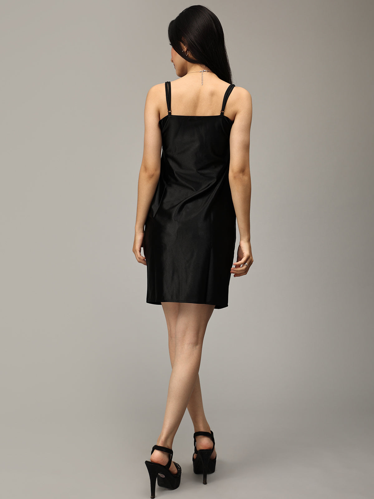 Black Satin Cowl Neck Dress