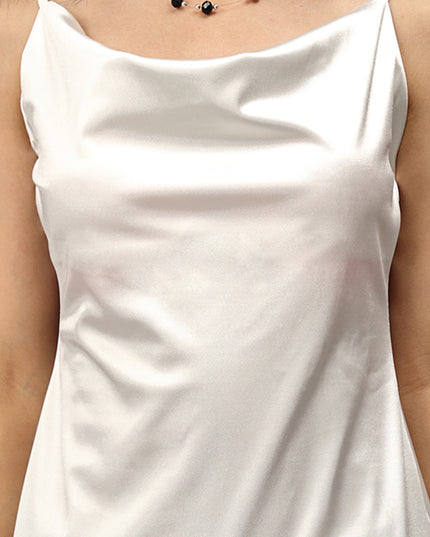 Chic White Satin Cowl Neck Dress - Shop Online