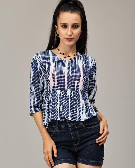 Buy White &amp; Blue Viscose Top Online