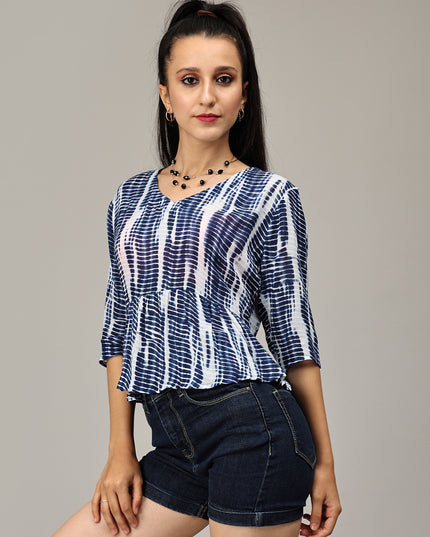 Purchase White &amp; Blue Viscose Top Online