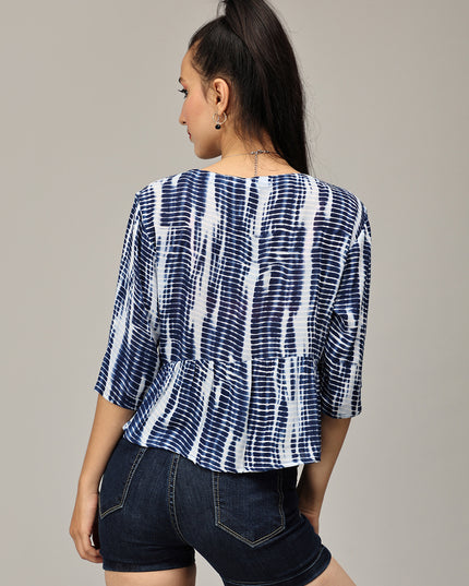Get White &amp; Blue Viscose Top Online