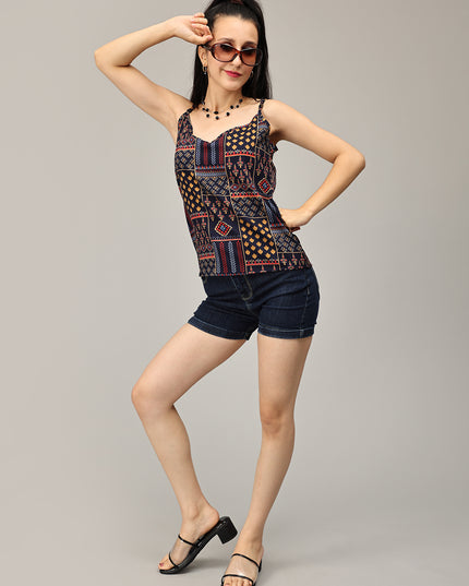 Shop Navy Crushed Spaghetti Top  online