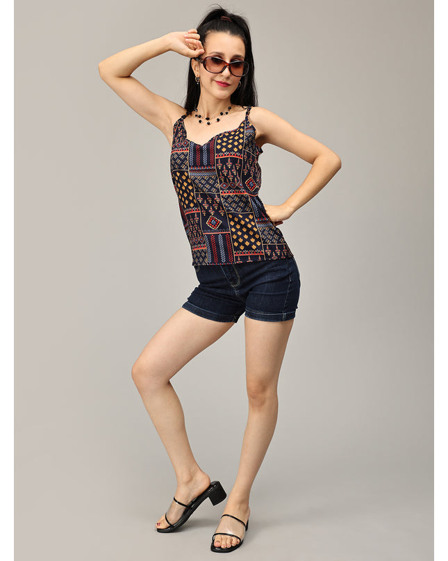 Shop Navy Crushed Spaghetti Top  online
