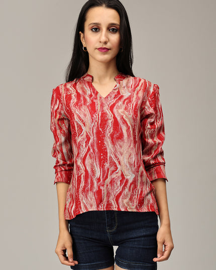 Shop Online: Red Abstract Print Top for Women  pen_spark
