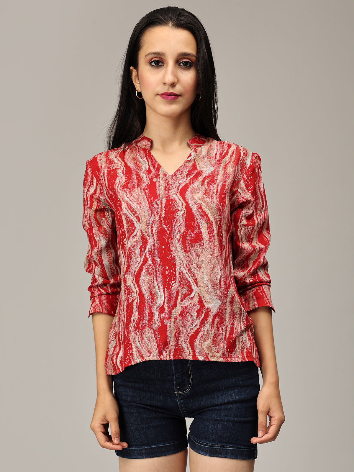Red Abstract Print Top