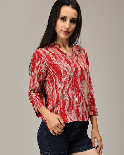 Shop Flowy Red Top with Abstract Print online