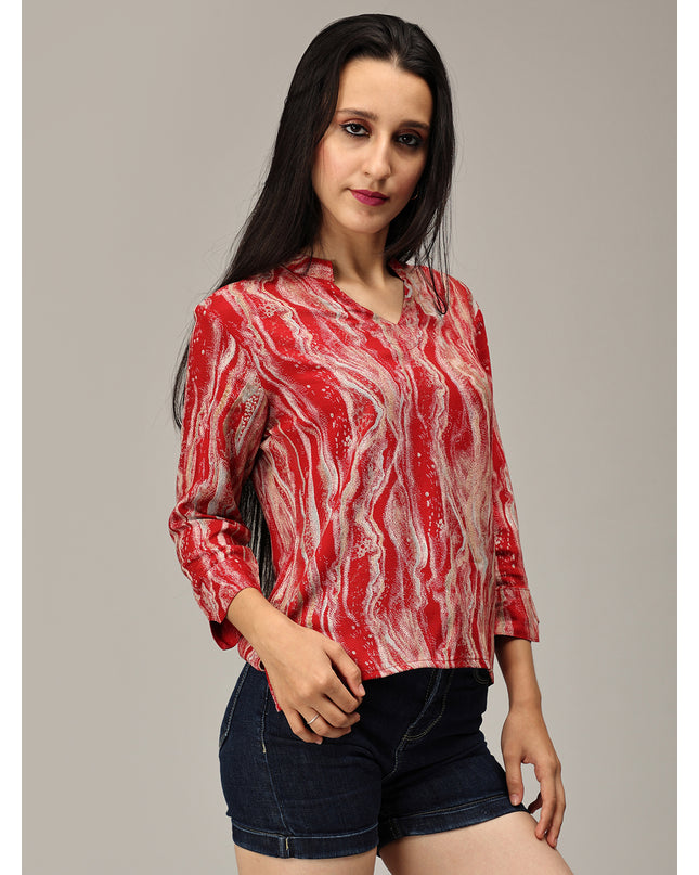 Shop Flowy Red Top with Abstract Print online