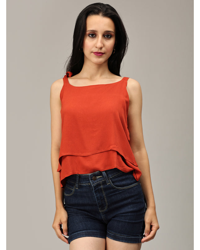 Buy Rust Shoulder Knot Top Online