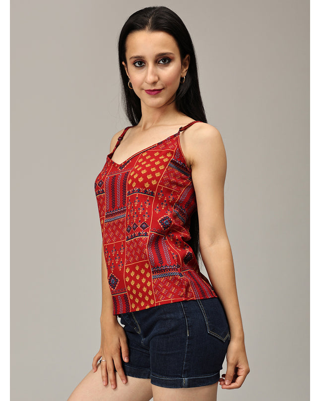 Purchase Red Crushed Spaghetti Top Online