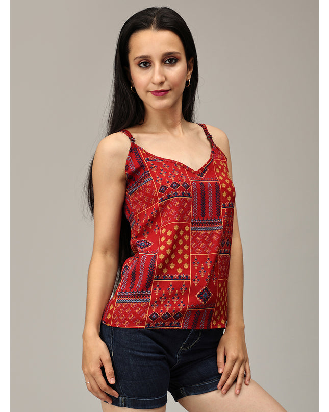 Get Red Crushed Spaghetti Top Online