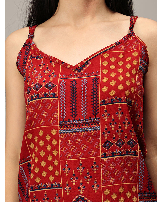 Red Crushed Spaghetti Top Available Online