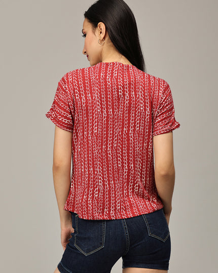 Maroon Printed Top with Details