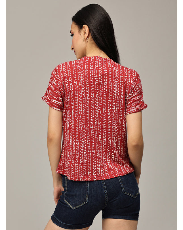 Maroon Printed Top with Details