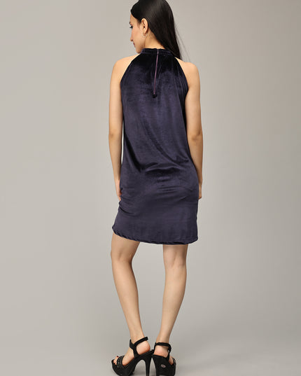 Online Shopping: Navy Short Halter Dress in Velvet