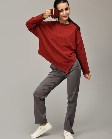 Get Your Fashion Fix: Maroon Asymmetric Sweatshirt Online