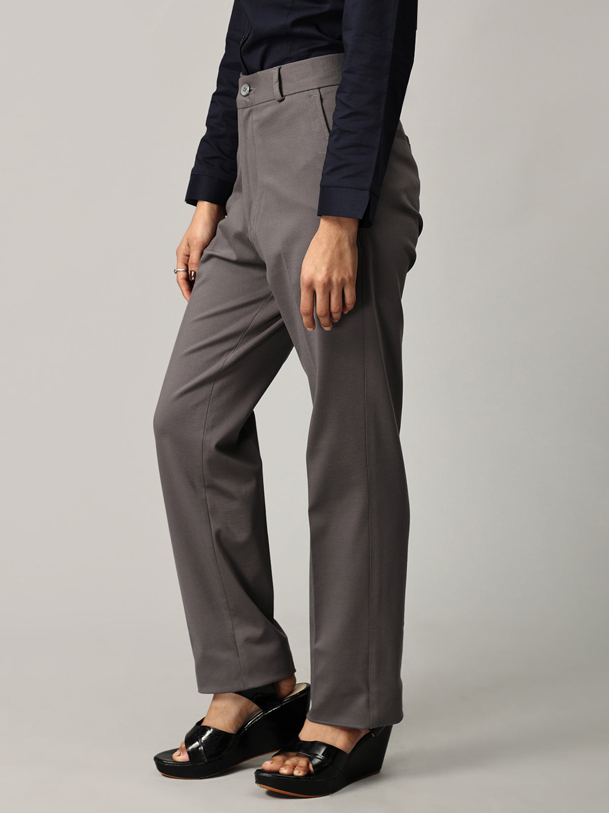 Formal Trouser: Check Men Grey Cotton Formal Trouser on Cliths