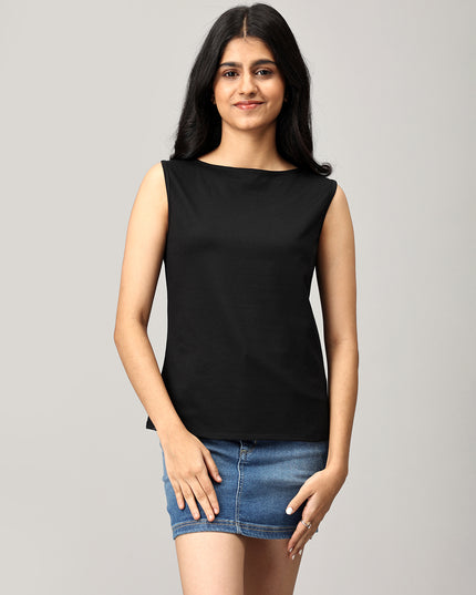 Black Knit Boat Neck Top