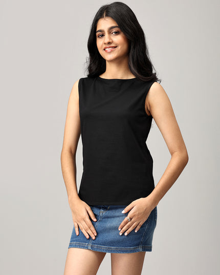 Black Knit Boat Neck Top
