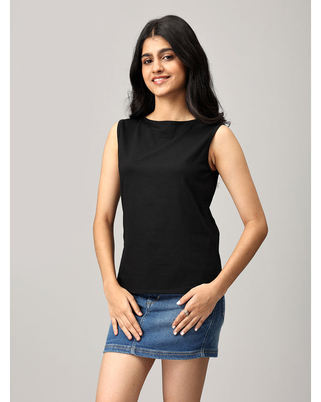 Black Knit Boat Neck Top