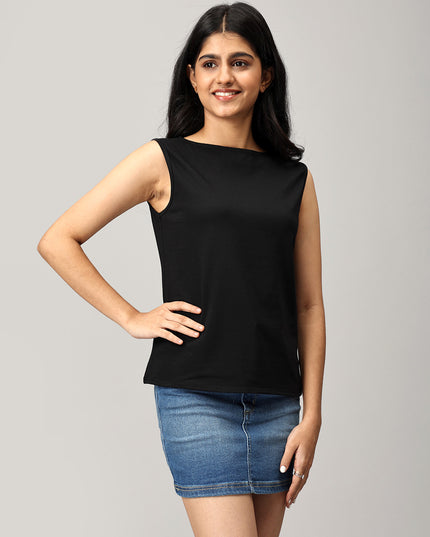 Black Knit Boat Neck Top