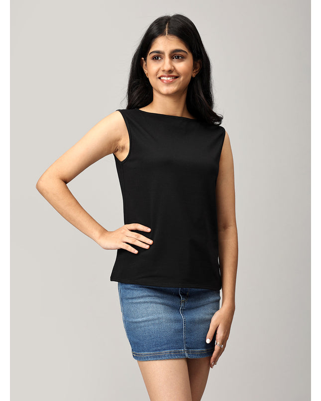 Black Knit Boat Neck Top