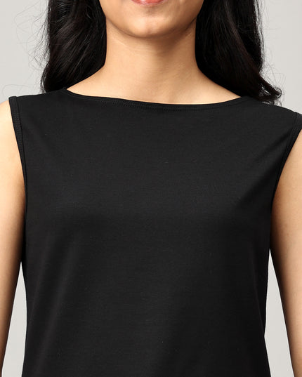 Black Knit Boat Neck Top