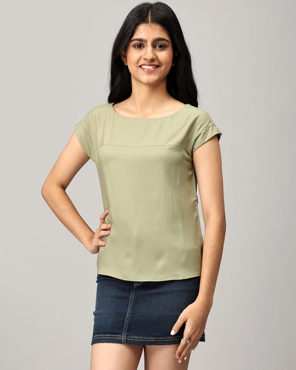 Green Boat Neck Top