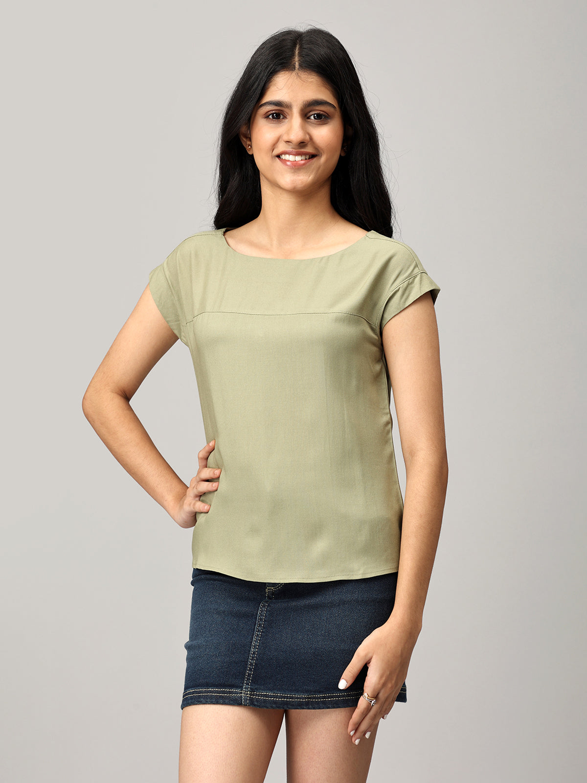 Green Boat Neck Top