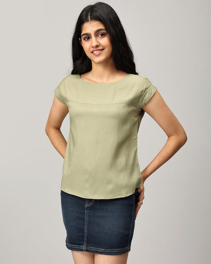 Green Boat Neck Top