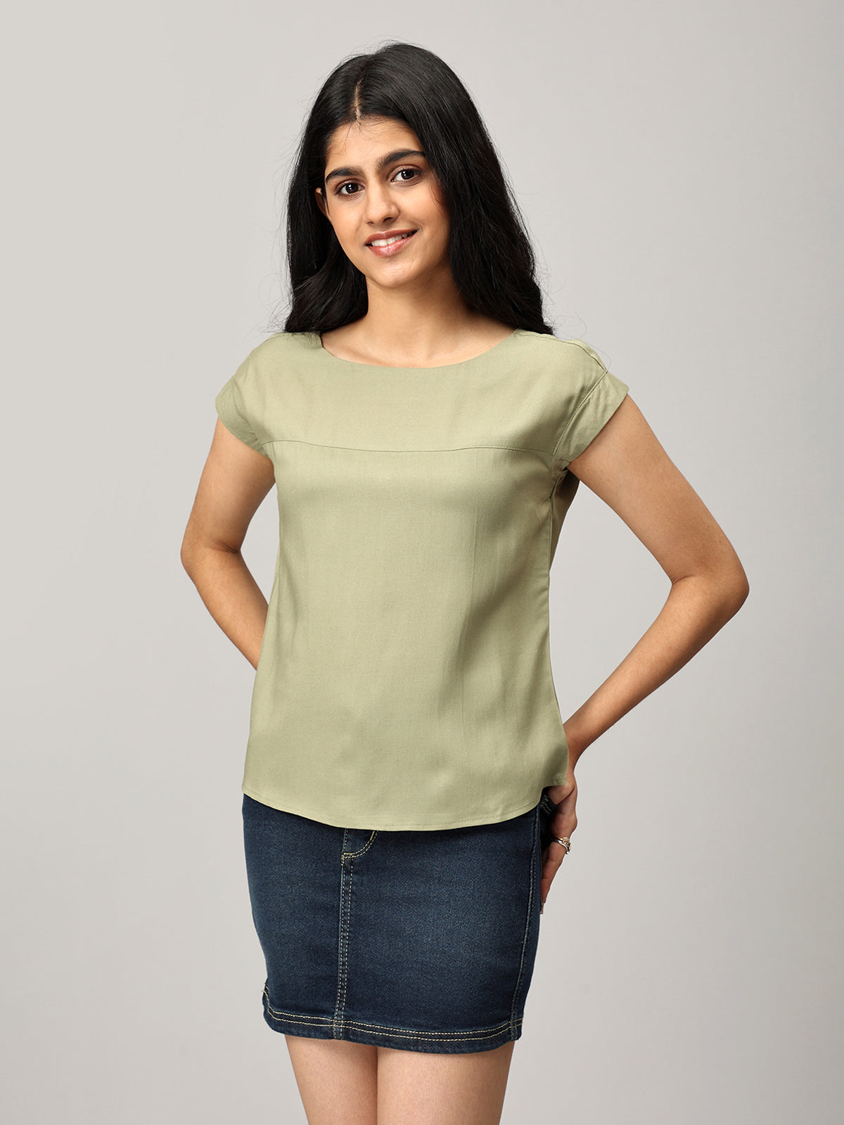 Green Boat Neck Top