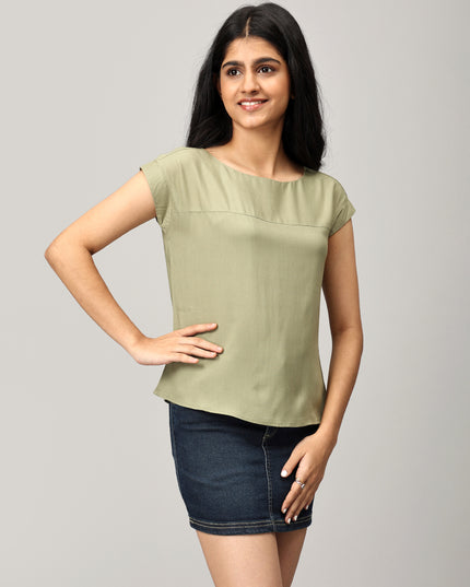 Green Boat Neck Top