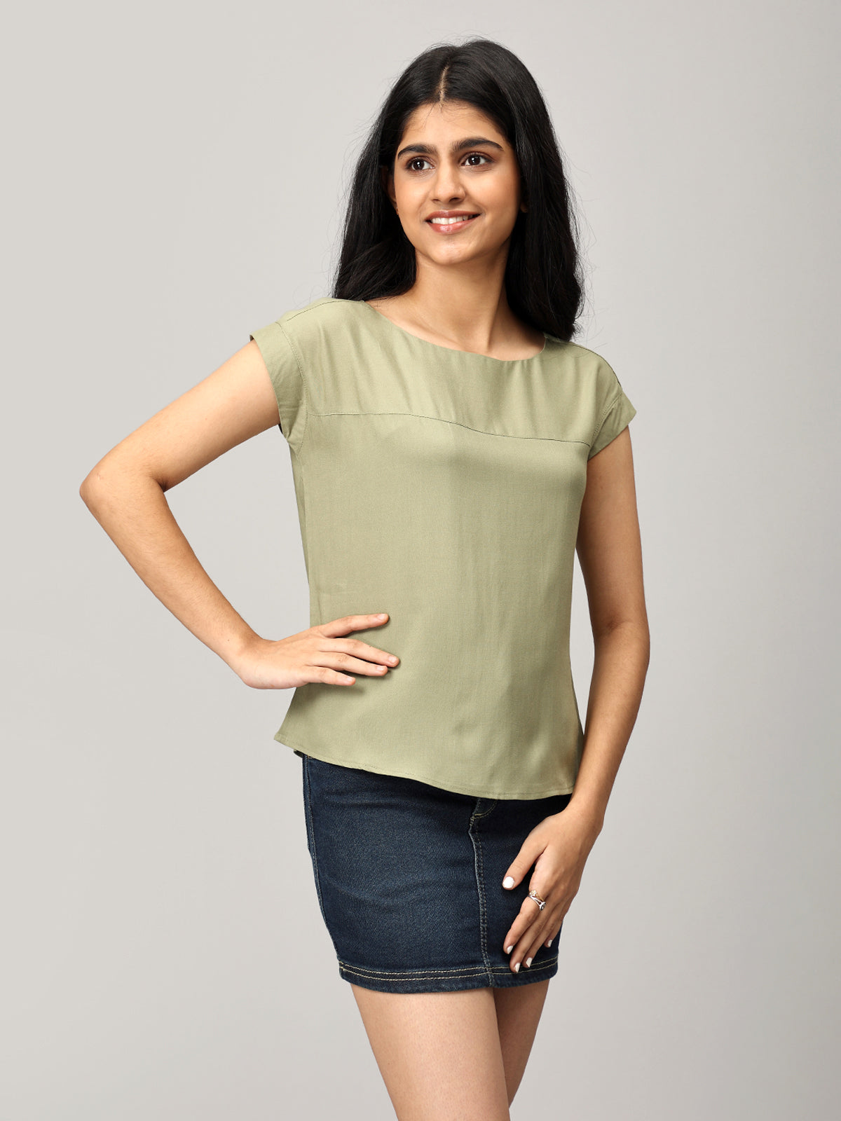 Green Boat Neck Top