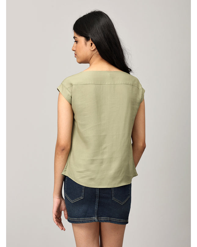 Green Boat Neck Top